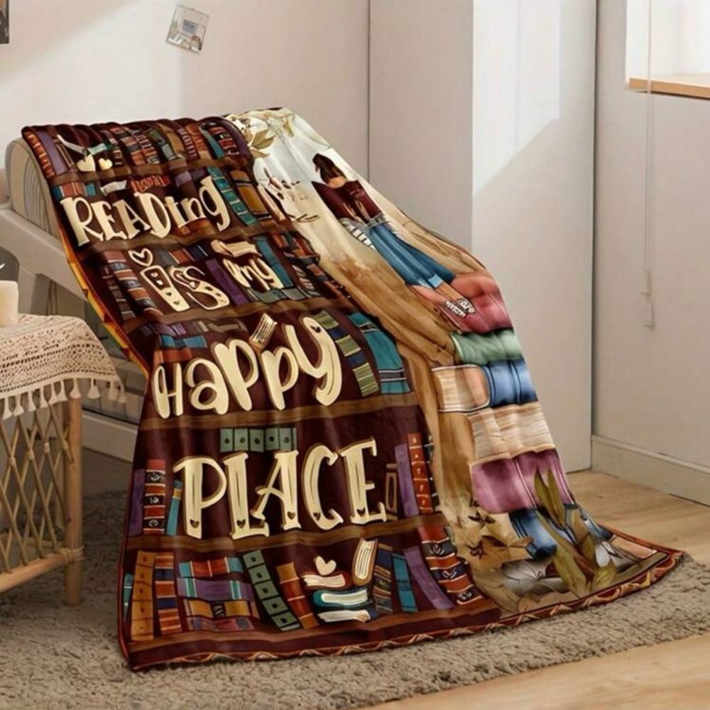 Cozy "Reading Is My Happy Place" Printed‎ Blanket, Super Soft, Warm, 50 x 60 - Picture 10 of 12